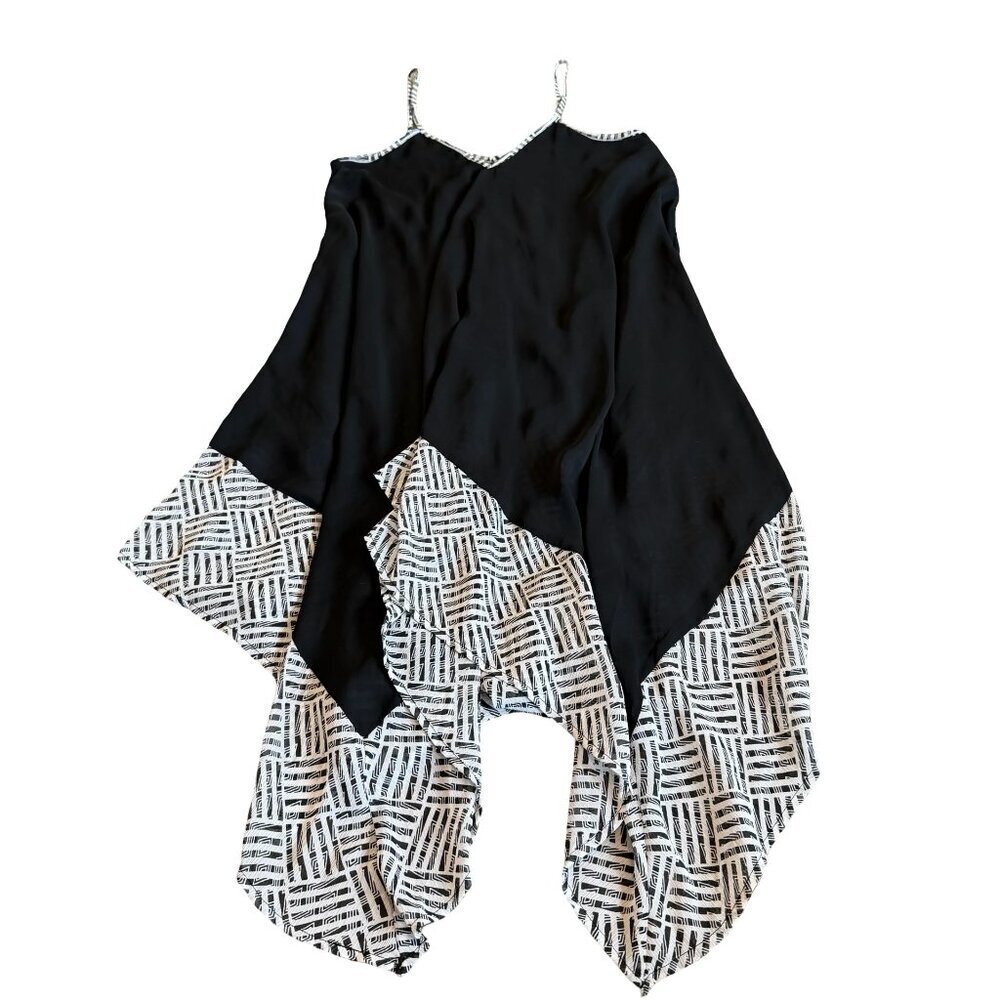 Jessica Simpson Black White Flowy Dress Spaghetti Strap Abstract Midi Size Small